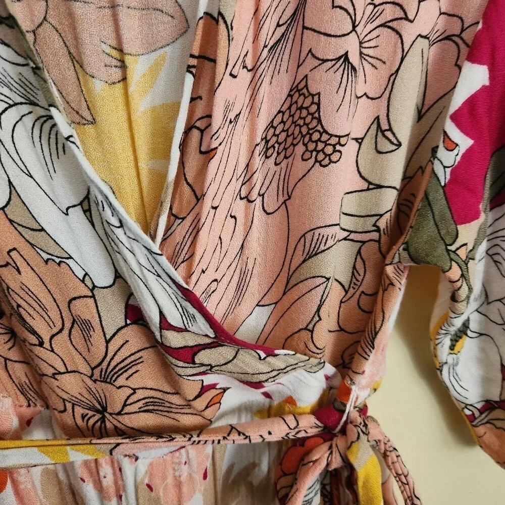 New York & Company Floral Cottagecore Faux Wrap Maxi Dress Size S